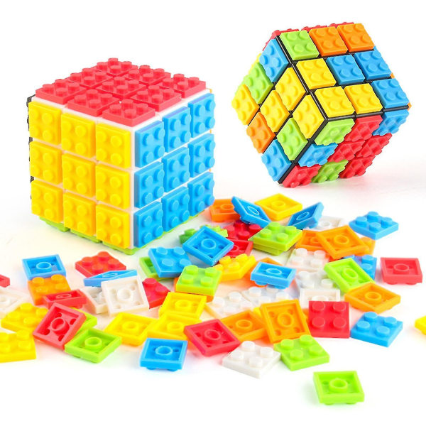 3x3 Build-on Brick Magics Cube Brain Teaser Pussel och tegelleksak i 1 för barn Vuxenpresent