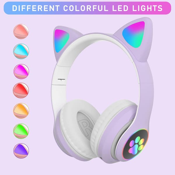 Trådlösa Bluetooth-hörlurar med kattöron purple
