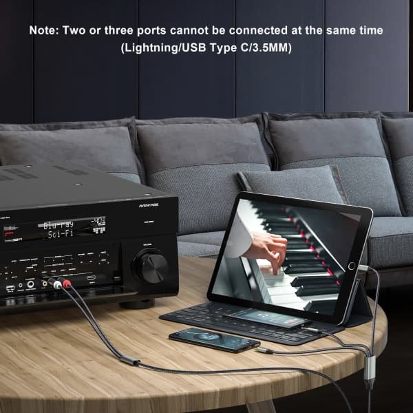 Lightning til RCA-kabel Audio Aux-adapter, RCA til 3,5 mm-kabel, USB C til 2 RCA-lydkabel, 3 i 1 lydkabel til bil, højttalere og mere 1,3 m