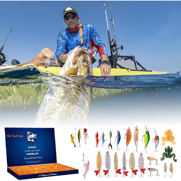 Fiske Julkalender 2024 - Fiskedrag Set, Fiskeutrustning för Vuxna Män Pojkar, Fisketillbehör (24 st){EE}