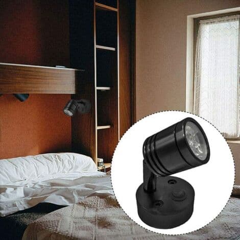 12V LED Wall Reading Lamp - 2-pack - 3W - 6500K Natural Light - Flexible Design for RVs and Boats - Black