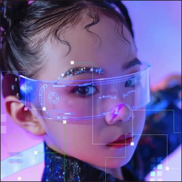 LED Briller - Lysende Cyberpunk Futuristiske Neon Rave DJ Briller Genopladelige Fuld Farve (Kontrollerbar Farve)