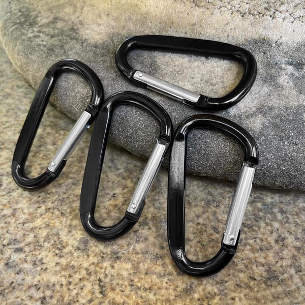D-formet karabinhageclips 12-pak 6,8x3,8 cm Aluminium nøgleringkrog til camping, vandreture, gardiner, flag, sort