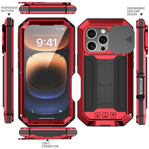 Skjutbart Kamera IP54 Liv Vattentätt Hållare Mobilskal Röd Red For iPhone 16 Pro Max