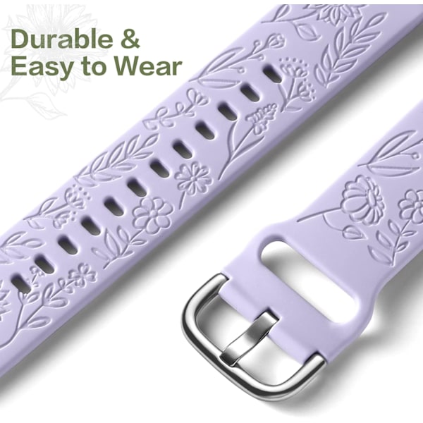 Auringonkukalla kaiverrettu ranneke, yhteensopiva Samsung Galaxy Watch 7 6 5 4 40mm 44mm naisten kanssa, 20mm pehmeä silikoniranneke Galaxy Watchille[ee] Lavender