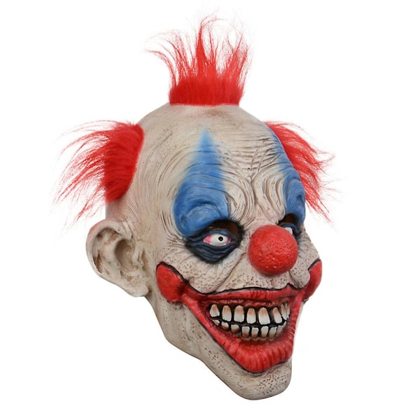Läskig clown cosplay latexmask med rött kort hår hel peruk Huvudbonad Halloween Karneval Party rekvisita