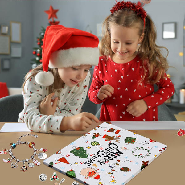 24-delt Julekalender 2024 Armbånd Nedtælling Blind Box DIY Armbånd Ornament Julekalender Julegavesæt til Piger Drenge Børn Kvinder