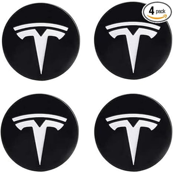 Hjulkapsel Emblem Mærkat til Tesla Model 3 Model Y Navkapsler Fælgbeklædning Hvidt Emblem & Mat Sort Baggrund