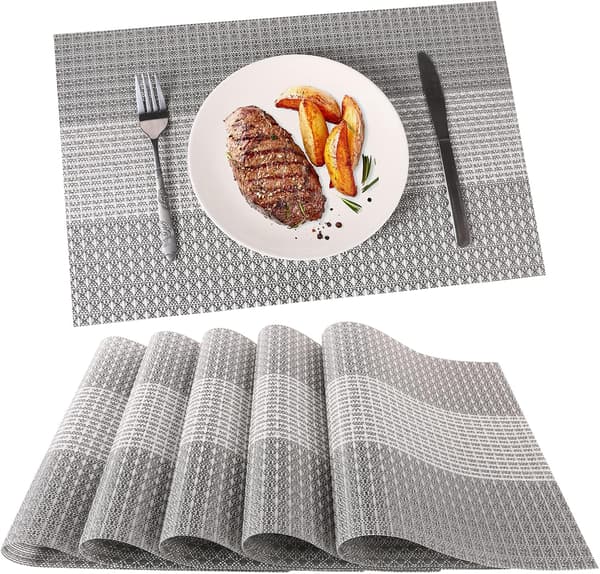 Sett med 6 vaskbare PVC-plastunderlag (glittergrå)
