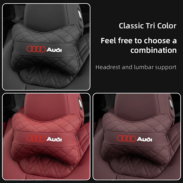 1 st PU Läder Bil Nackstöd Kudde för Audi Sline Quattro A1 A2 A4 A5 A6 A7 A8 Q1 Q2 Q3 Q4 Q5 Q6 Q7 Q8 Tt S3 S5 B8 J-Svart-Nackstöd