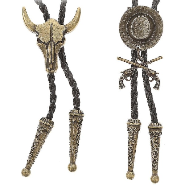 2 st Vintage Bolo Tie Bolo Halsband Justerbar Slips Cowboy Tillbehör för Män