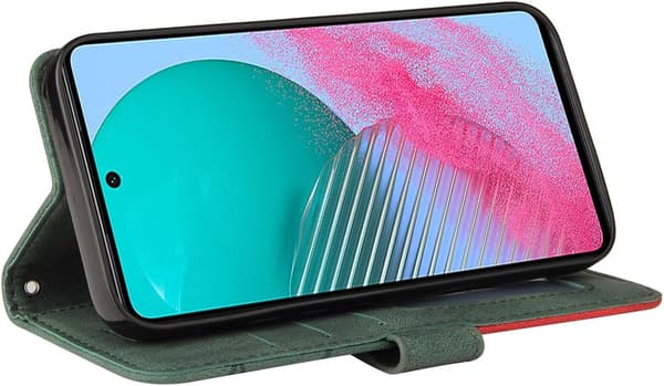 Samsung Galaxy A05S Fodral Geometrisk, Stötsäkert Plånboksfodral PU Läder med Kortfack Vikbart Ställ - Grön