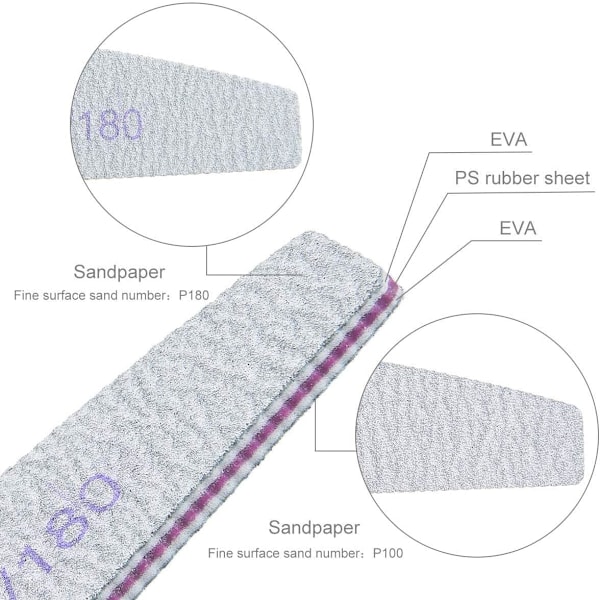 16 stk dobbeltsidede neglefiler - 100/180 korn vaskbar fil White