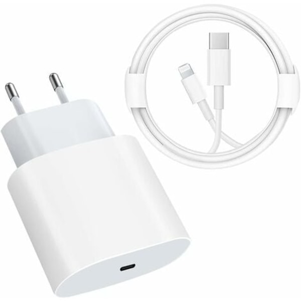 USB C Hurtiglader - PD Sertifisert 20W Hurtiglader med Lightning Kabel Type C Lader Adapter for iPhone 14/14 Plus/14 Pro/14 Pro Max/13/iPad Pro{EE}