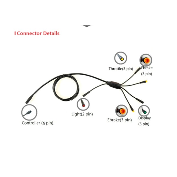 1 til 5 Elektrisk sykkelkabel Plast Gummi Litiumbatteri Kabelkontakter Koble til kontrollerlampe Bremsevisning Gass