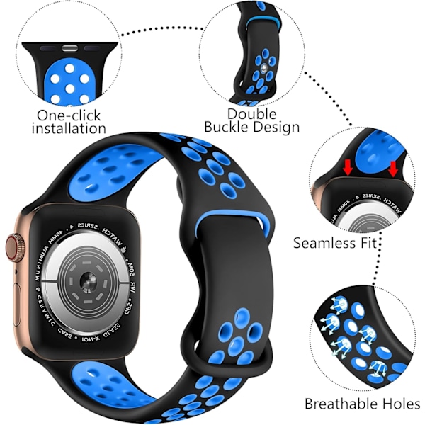 Silikoniurheiluranneke, joka on yhteensopiva Apple Watch -rannekkeen kanssa, Apple Watch Ultra/Ultra 2/iWatch SE -sarjan 9 8 7 6 5 4 3 2 1 kanssa