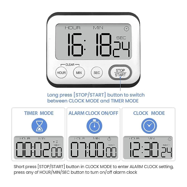 Keittiöaika-ajastin Herätyskello Monitoiminen Digitaalinen Keittoaika-ajastin LCD-näytöllä Suuret Numerot Laskenta