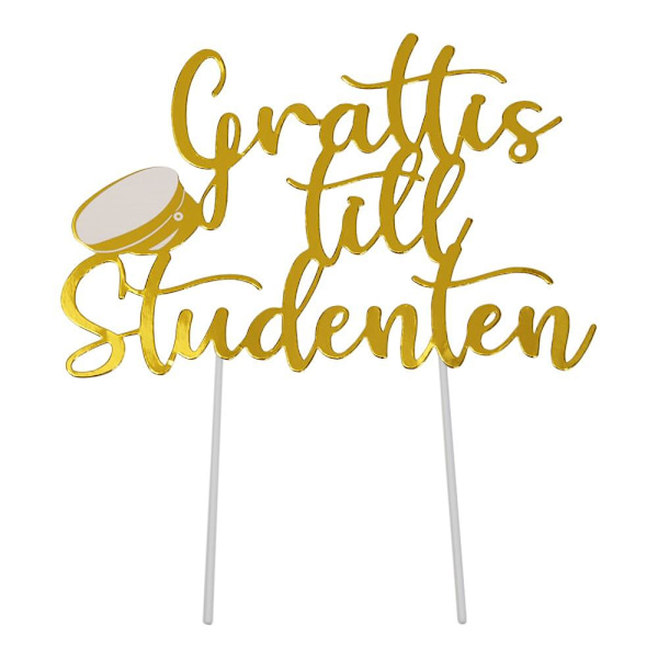 Kagepynt Tillykke med Studenterhuen - Caketopper Guld gold