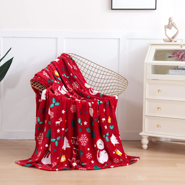 Fløjlsblød Ultra Plys Jule Fleece Tæppe/Plaid - 50 x 60 tommer, (Rød Snemand), 50 x 60 tommer