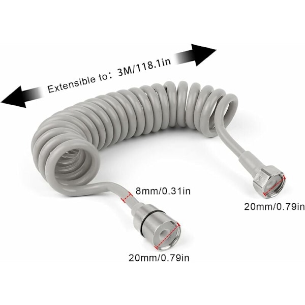 3M Teleskopisk Bruseslange Badeværelse Fjeder Slange Spiral Slange med Rustfrit Stål Konnektor til Badeværelse Brusepistol