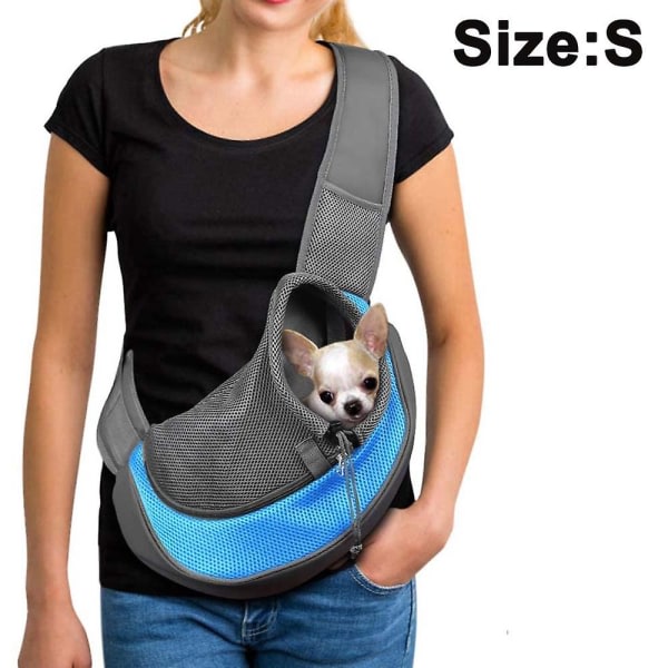 Breathable Mesh Dog Harness Carrier for Dogs, Hands Free Adjustable Padded Strap Simple Shoulder Bag for Dogs and Cats (S, Blue)
