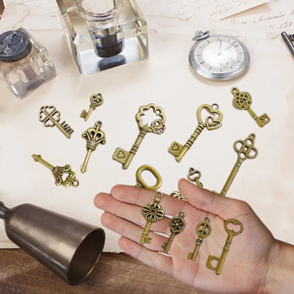 40 kpl Vintage Avainsetti, Suuri Pronssinen Avainkoriste, DIY-setti, Rustiikkinen Avaimenperäsetti, Antiikkiset Avaimet DIY-koruihin, Riipuksiin, {EE}