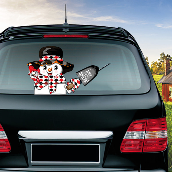 Bagrude Viskerblad Mærkat Jule Snemand Vinker Vinkende Viskerblad Sticker 3D Animeret Sjov Jul (Sneskovl Snemand med Sort Hat)
