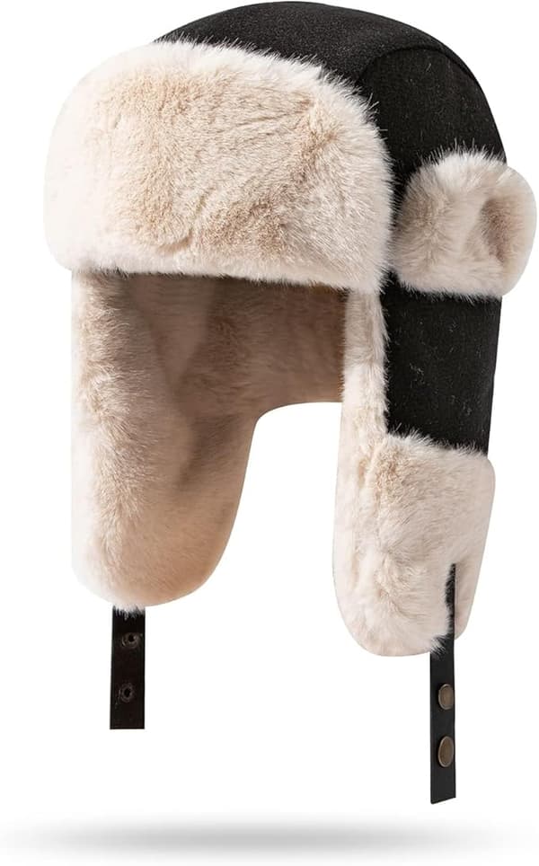 Vintermössa med öronlappar, varm rysk mössa för kvinnor, trappermössa/skidmössa för män. black