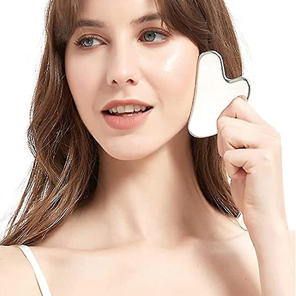Gua Sha-set i rostfritt stål och ansiktsmassage-roller för massage av ansikte, ögon och nacke, praktiska ansiktsmassageverktyg för kroppsvård