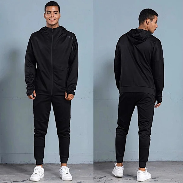 Sportswear sæt til mænd Fodboldtrøje Fodbold Træningstøj Løbehoodies mænd Langærmet tracksuit Sportslig sveddragt sort sæt black set 3XL