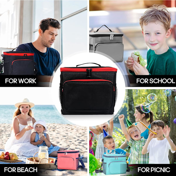 Lunchväska Arbete Termisk Lunchväska Stor Dubbel Fack Matväska för Män Barn Vuxna Kvinnor Picknick Camping Skola Lunch Kylväskor{ee} Black