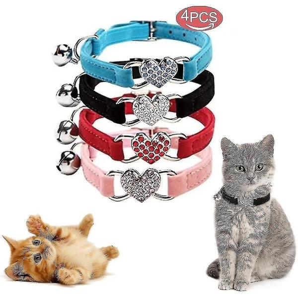 Cat Collar, Adjustable Soft Velvet Cat Collar with Bell, Cute Pet Supplies, Suitable for Most Cats and