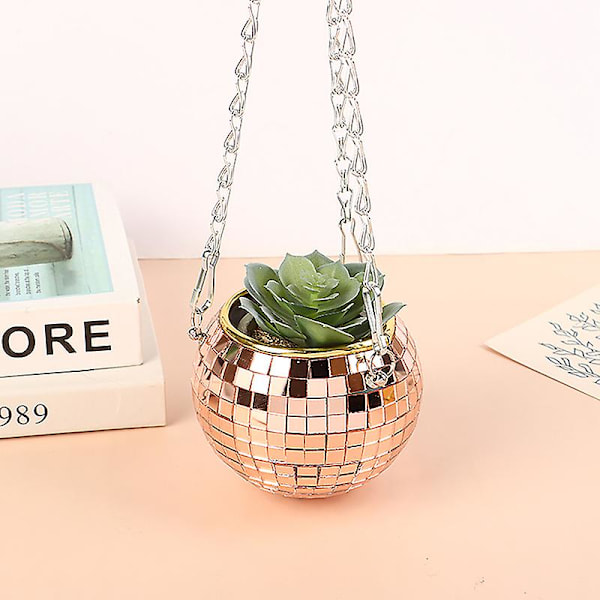 Diskokula Hängande Blomkruka för Inomhusväxter Blomplanterare Hängande Korg Rose Gold