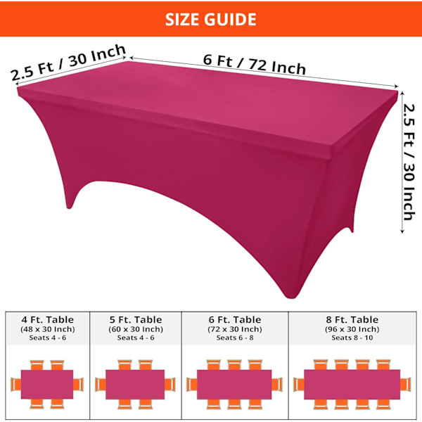 Køkken Spandex Dug 10 Pak [6FT, Fuchsia] 190GSM Stræk Dug Pasform Dækning Rektangulær Fuchsia