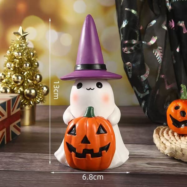 Lysende Halloween Spøgelse Harpiks Statue, Stående Havepynt med Hat til Veranda og Have, 3 Farver