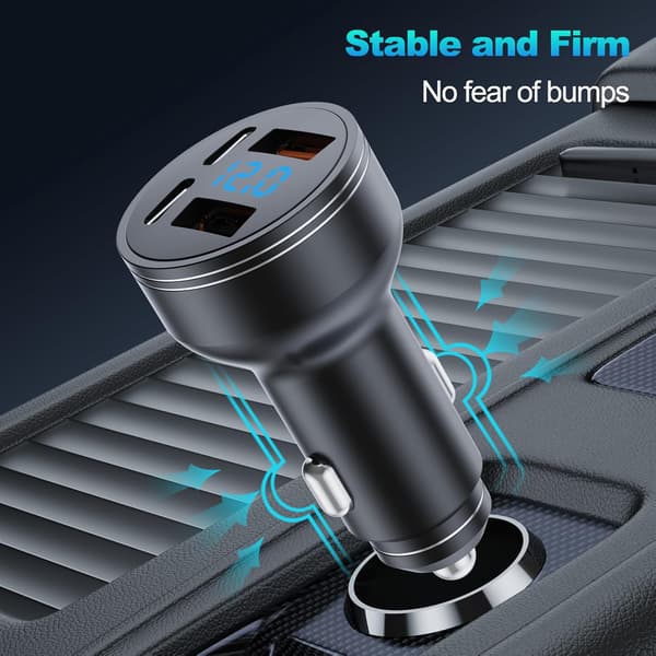 126W Biloplader USB C PD QC3.0 Hurtig Opladningsadapter med LED Voltmeter til iOS Android Tablets Telefoner