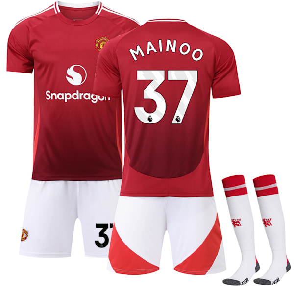 2024-2025 Manchester United Hjemmefodboldtrøje Kit til Børn Nr. 37 Mainoo Adult XS