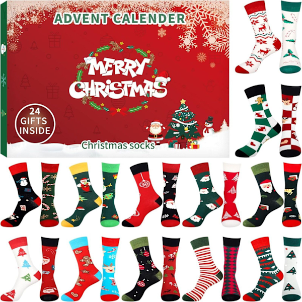 Christmas calendar 2024 with socks - 24 days with different Christmas patterns for adults