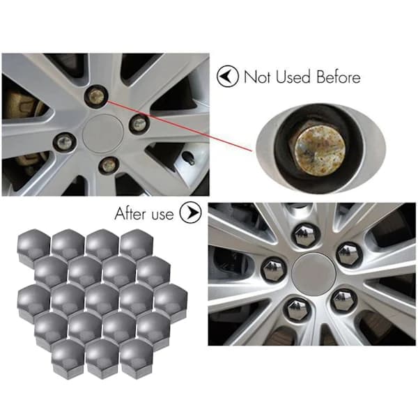 17 mm Nut Covers, 20 pcs 17 mm Bolt Nut Covers, Hexagonal Protective Caps for Wheel Nuts, Universal 17 mm Bolt Covers (Grey)