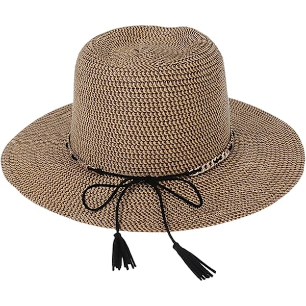 Sommer Stråhat, Bredskygget Sammenfoldelig Dame & Herre, One Size, Strandhat{ee] A coffee + khaki