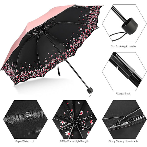 Sakura Paraply - Vindtæt Anti Regn/Sol. Kirsebærblomst Foldbar{ee]