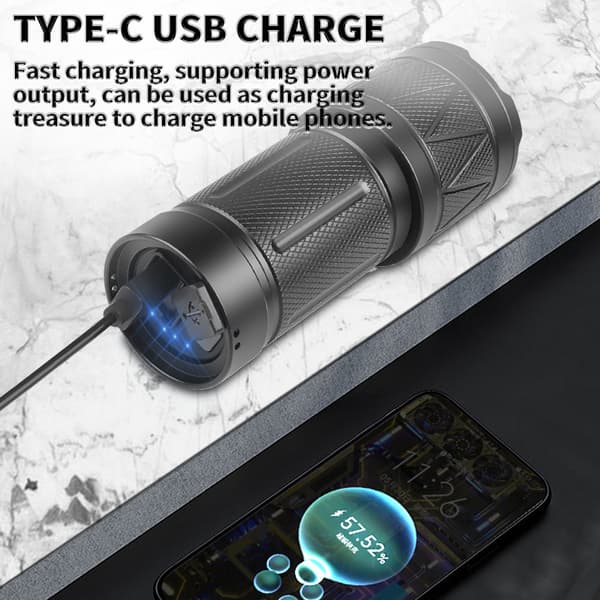 USB Genopladelig Super Lys LED Lommelygte - Batteridrevet Bærbar Lygte til Hjemmesikkerhed - Sort
