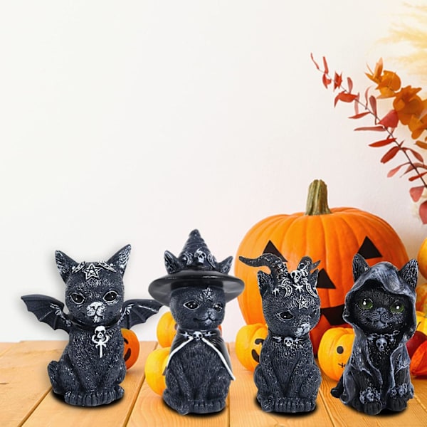 4 st Söta Svarta Katt Tomtar, Katt Halloween Dekorationer Gräsmatta Tomte Prydnad Harts Skrivbord Prydnad Rolig Utomhus Trädgårdsstaty Figur Utomhus