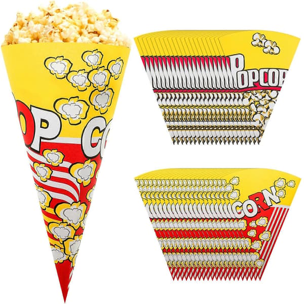 100 stk. Popcornpapirsposer med tilspidsede spidser Kegleformede slikposer til popcorn og slik