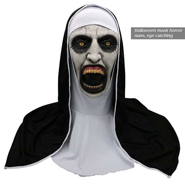 Halloween Nonne Horror Maske Cosplay Skræmmende Latex Masker Med Hovedtørklæde Fuld Ansigt Hjelm Halloween Fest Rekvisitter