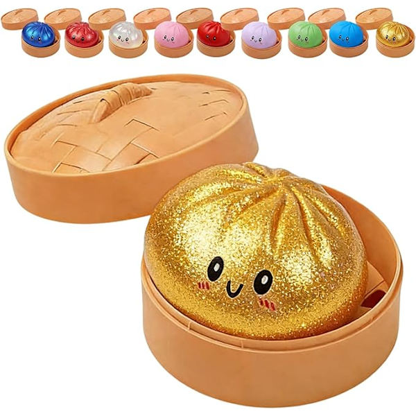 Glitter Dumpling, Glitter Dumpling Squishy with Box, Dumpling Sensory Squeeze Toy for Stress Relief Gold