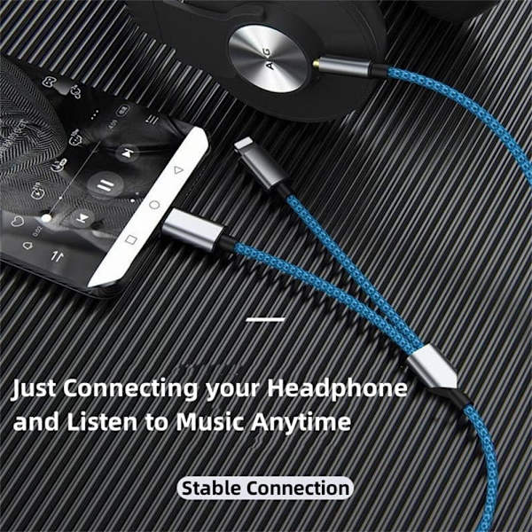 Flettet Nylon USB C & Lightning til 3.5mm Jack Audio Adapter Aux Kabel