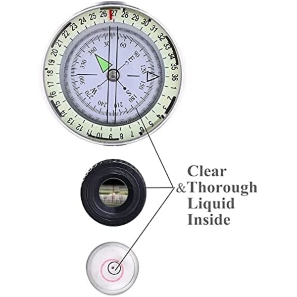 Ammattimainen taskukokoinen sotilaskompassi rannehihnalla metsästykseen, vaellukseen ja ulkoilmaretkeilyyn, vedenpitävä ja iskunkestävä