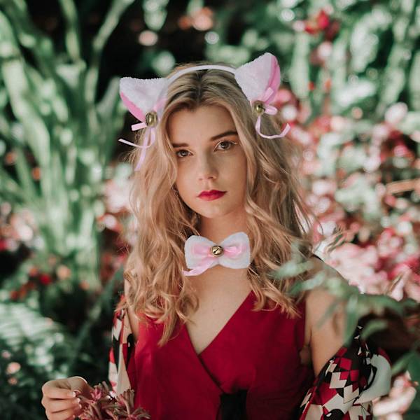 Set med katt cosplay kostym med svans, öron, halsband, tassar och handskar för Halloween, karneval, jul, utklädning och dekoration
