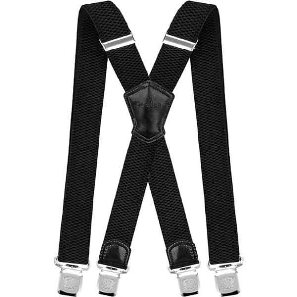 Herrar hängslen med mycket starka metallklämmor breda 4 cm kraftiga hängslen en storlek passar alla män och kvinnor justerbara och elastiska X-form (svart)